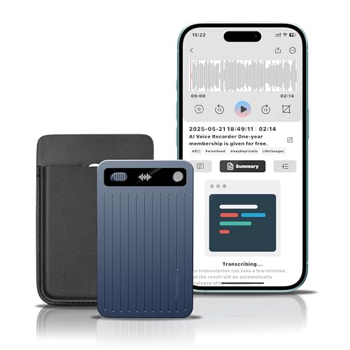 AI Voice Recorder, Parkuetechno Voice Recorder with Case, App Control, Transcribe & Summarize with AI Technology, 64GB Memory, Supports 140 Languages, Audio Recorder for Phone Calls Lectures