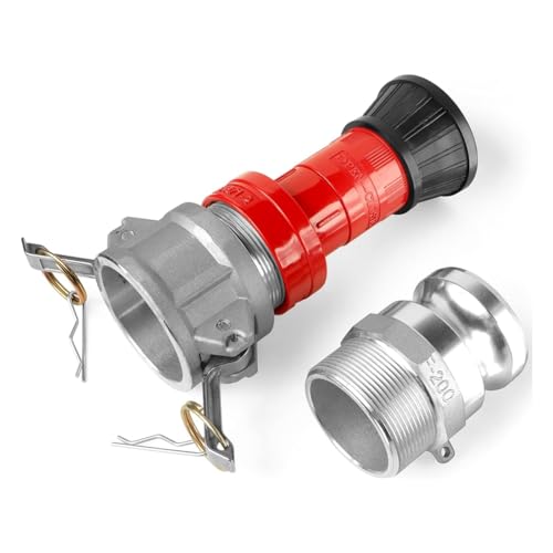 Bloepum Fire Hose Nozzle,2In NPSH HeavyDuty Industrial Fire Hose Constant Flow Fog Nozzle with 2Pc 2In Camlock Fitting Coupling