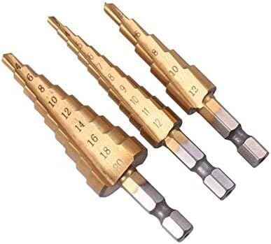 Brocas for metal, broca escalonada ranurada en espiral, 3 piezas Brocas escalonadas de titanio y acero Hss 3-12 mm 4-12 mm 4-20 mm Herramientas de corte de cono escalonado Acero Carpintería Madera Met
