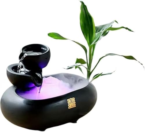 CokBluセラミック流水水槽 自動水循環式 デスクオフィス装飾品 コーヒーテーブル噴水小物 卓上水景リラックス装飾?