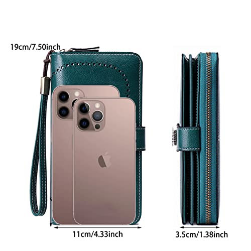 Image of Women Leather Wallet Crossbody Shoulder Bag with Double Zipper and Mobile Phone Purse with Shoulder Strap