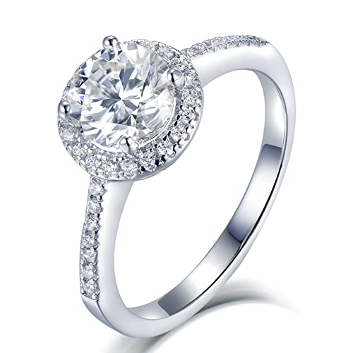 Bague argent S925 AMDXD sertie d'une moissanite étincelante d'amour