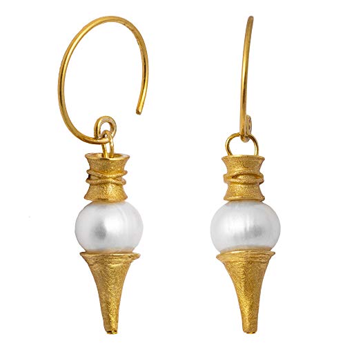 Boucles d'oreilles plaqué or pointe perle en argent 925 mat bijou artisanal or forgé femme