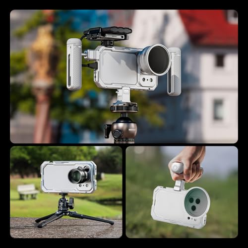 Image of NEEWER Phone Cage Compatible with iPhone 17 Pro Max, Quick Release Video Rig Stabilizer Accessories with 67mm Filter Ring, 17mm Lens Backplate, T Mount Adapter, 4X Camera Control Cap, PA144 (Silver)