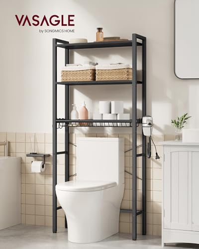 Image of VASAGLE 3-Tier Over the Toilet Storage, Adjustable Shelves, Basket, 63''H