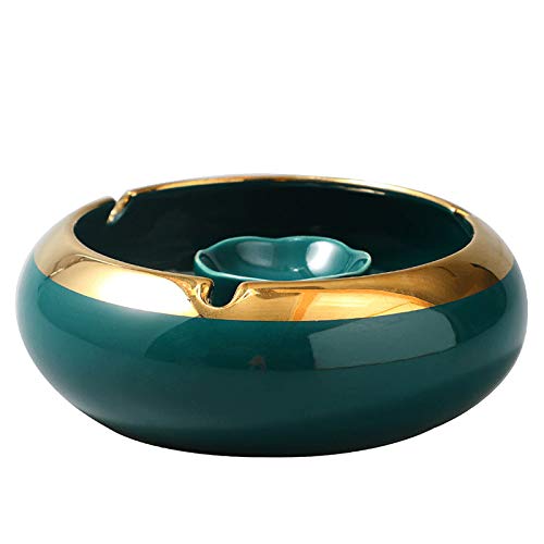 Cenicero redondo de cerámica para ahumar para mesas interiores y exteriores, color verde