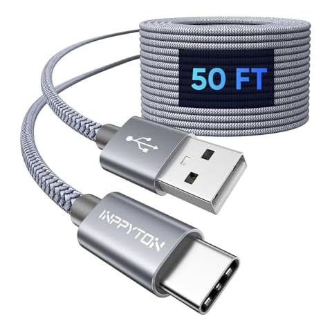 50Ft Extra Long USB C Cable [Durable Double Nylon Braided] USB A 2.0 to USB Type C Charging Cable (NO DATA) USB to USB C Cable Power Cord for USB-C Phone, Tablet, Galaxy, Camera, PS5, Switch & More Cover
