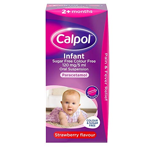 Calpol Sugar Free & Colour Free Infant Suspension, Paracetamol Medication, Pain & Fever Relief for 2+ Months, Strawberry Flavour, 100 ml