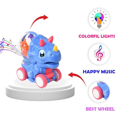 Image of ToyBharat Friction Dinosaur Car for Kids (Ages 3-5) with Lights & Moving Gears | No Batteries Needed | Fun Dino Toy with Colorful Design | Great Gift for Boys & Girls - Multicolor