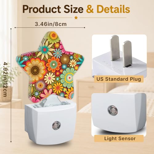 Image of Star Night Light with Dusk to Dawn Sensor, Mandala Flower Pattern Plug in Night Light for Kids Bedroom Nursery, Soft Warm Glow Lamp for Hallway Bathroom Energy Saving