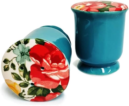 SEDLAV Juego de salero y pimentero con diseño floral juego de saleros y pimenteros vintage verde azulado salero blanco y pimentero decoración de