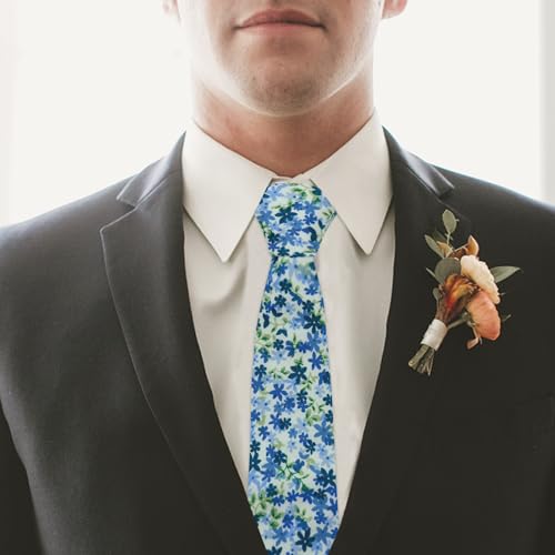 Image of Mantieqingway Men's Skinny Tie, Cotton Floral Ties for Men Wedding Necktie for Groom, Groomsmen, Missions, Dances
