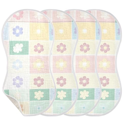 4 Pack Small Flowers Muslin Burp Cloths Cotton Absorbent Baby Burping Rags for Boys Girls Soft Newborn Burp Bibs, 22 x 11 Inch3