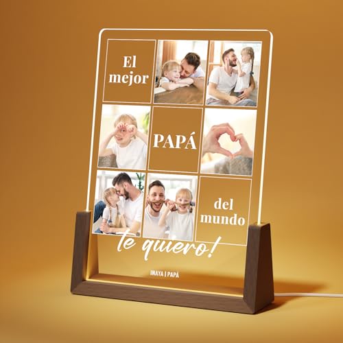 LUCKOR Lampara Personalizada con Foto - Regalo Personalizado para Papá - Regalos Originales para Papá - Ideas Regalos para Papá san Valentin Cumpleaños - Regalo para el Dia Del Padre