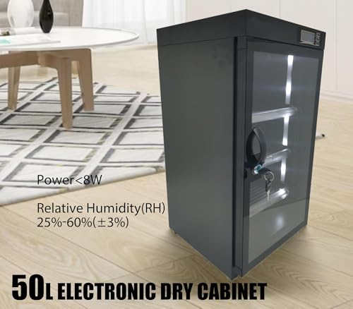 Generic 50L 電子自動ドライキャビネット ロック付き カメラレンズ防塵ディスプレイキャビネット LED デジタルディスプレイ 4 段調節可能棚 低騒音 プロ DSLR ドライキャビネット ブラック の商品画像 2
