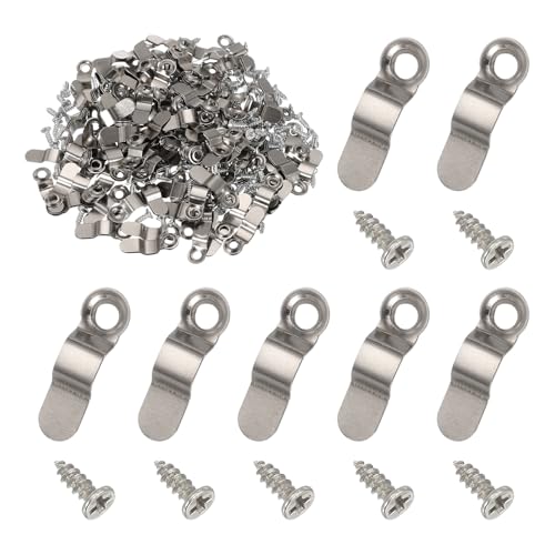 Image of uxcell 200pcs Picture Frame Backing Clips, 0.9 inch Photo Frame Buttons Fasteners Hardware Corner Clip with 200pcs Screw for Hanging Pictures Crafts Drawing, Bow Shaped Silver