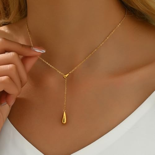 Drop Y-Shaped Necklace for Women, 18K Gold Plated Simple Lariat Necklace Minimalist Everyday Jewelry2