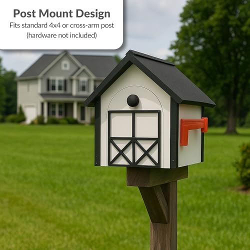 DutchCrafters Large Farmhouse Mailbox, Durable Plastic Barn Mailboxes for Outside, Post Mount Mail Box with Flag, Barnhouse Style - Amish Made in America (Black and White) by DutchCrafters - Image 6