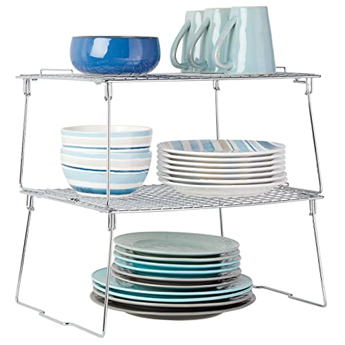 mDesign étagère pour armoire (lot de 2) – étagère en métal pliable pour la cuisine avec pieds retirables – système de rangement moderne pour la vaisselle, les conserves et les épices – argenté