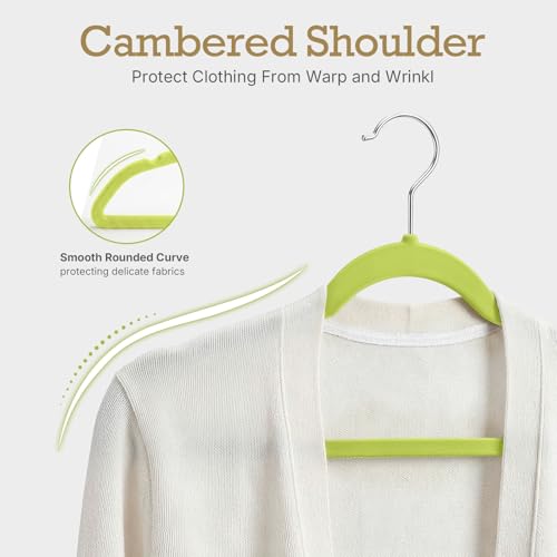 Image of HOUSE DAY Vibrant Green Velvet Hangers 60 Pack, Non Slip Clothes Felt Hanger Heavy Duty for Coat, Premium Slim Space Saving Suit Hangers for Closet Organizer, 360 Rotating Silver Hook