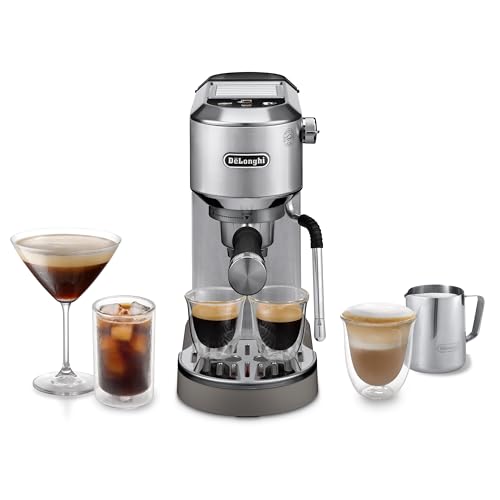 De'Longhi Dedica Duo EC890.M, Traditional Barista Pump Machine, Espresso And Cold Brew, Manual Coffee Machine With My LatteArt Steam Wand, 15cm Wide, 2 Espresso, Touch Display, Mug up to 13cm, Metal