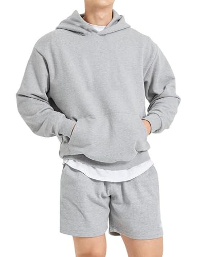 ceauros Mens Hoodies Loose Fit Pullover Casual Fashion Long Sleeve Hooded Sweatshirts with Pocket(Grey L)