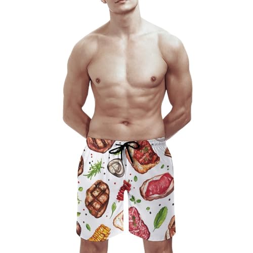 Meat Food and Barbecue Men's Swim Trunks Board Shorts Beachshorts Swimsuits with Pockets Mesh Liner3