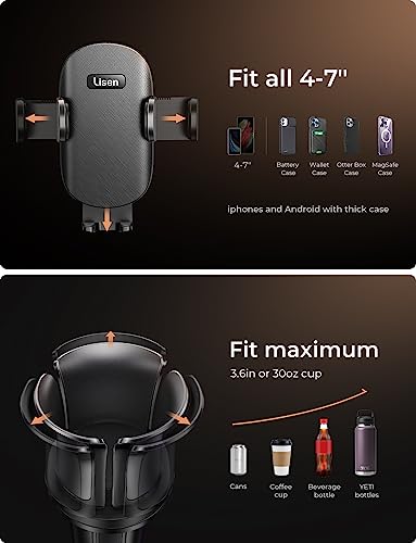 LISEN-Cup-Holder-Expander-Phone-Mount-for-Car-Tough-2-in-1-Adjustable-Base-Clamp-Cell-Phone-Holder-for-Car-Fit-Car-Truck-SUV-Tesla-Fit-All-iPhone-Android LISEN-Cup-Holder-Expander-Phone-Mount-for-Car-Tough-2-in-1-Adjustable-Base-Clamp-Cell-Phone-Holder-for-Car-Fit-Car-Truck-SUV-Tesla-Fit-All-iPhone-Android