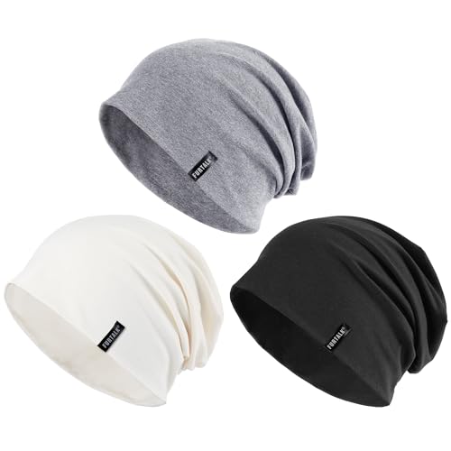 Image of FURTALK Slouchy Beanie for Men Women Breathable Cotton Summer Beanie Unisex Running Sleeping Skull Caps Chemo Headwear