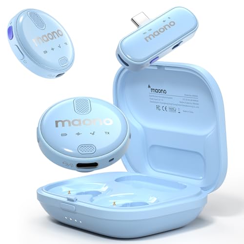 Image of MAONO Wireless Collar Mic for YouTube PC and Type C Mobile, Noise Cancellation Lapel mic with 6H Battery, 100m Transmission, Gain, Mute, Monitoring for YouTube, Vlogging, Podcasting (WM620-Blue)