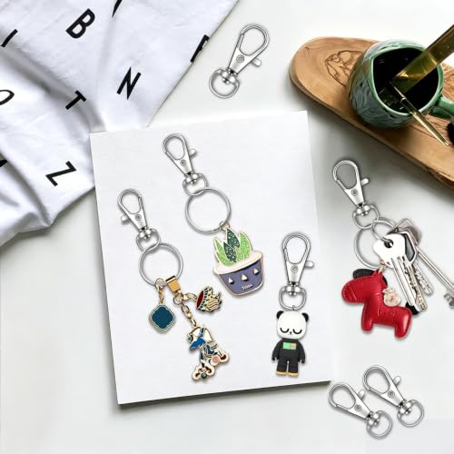 Image of 120PCS Premium Swivel Lanyard Snap Hook with Key Rings, Metal Keychain Hooks for Jewelry Making, Crafts (Silver)