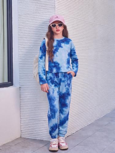 Image of Arshiner Girls 2 Piece Outfits Kids Trendy Tie Dye Sweatsuits Sets