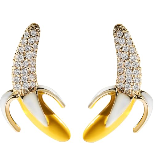 Simpatici Orecchini a Forma di Banana con Frutta CZ in Argento Sterling 925 con Perno Smaltato Giallo Ciondola Orecchini a Goccia Gioielli di Moda Regali per Donne Ragazze Ipoallergenico
