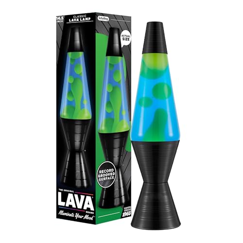 Lava The Original Lamp - 14.5 Vinyl Record Grooved Base - Classic Liquid Motion Lamp - Yellow and Blue Liquid - Item #2020 (Amazon Exclusive)
