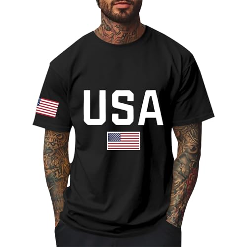 2025 – Happy 4th of July Independence Day T-Shirt – Girocollo Manica corta Estate – Vintage Streetwear cotone Stampa Top Shirt – Maglietta sportiva da uomo – Traspirante e leggera, Nero , S