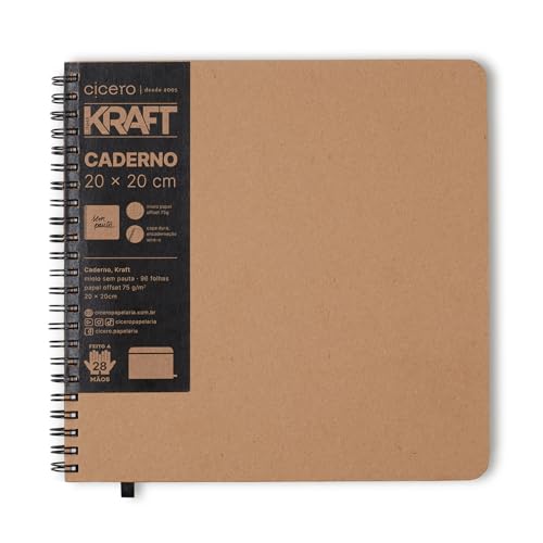 Caderno Grande sem Pauta, Cicero, Wire O Kraft, 2568, Bege, 20x20