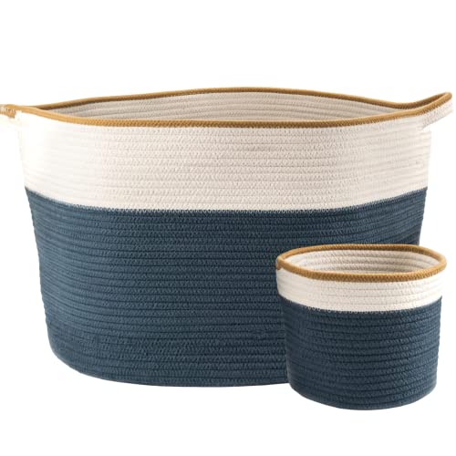 Little Hippo 2pc XXXL Large Cotton Rope Basket (22"x14") 100% Natural Cotton! Rope Basket, Woven Storage Basket, Large Basket, Blanket Basket Living Room, Toy Basket, Pillow Basket, Round Basket