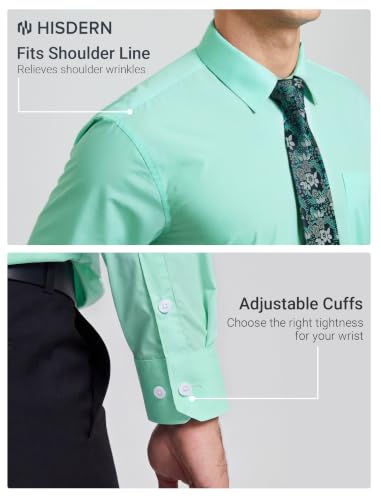 Image of HISDERN Mens Dress Shirt with Tie Pocket Square Set Classic Button Down Shirt Matching Tie Long Sleeve Shirts
