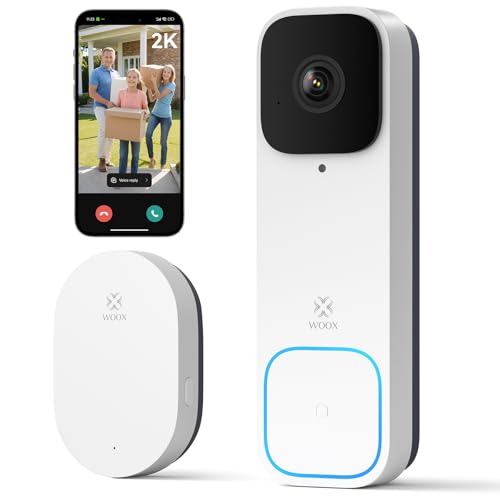 Woox Timbre Inteligente, Timbre Inalámbrico con Cámara 2K, Videoportero WiFi Impermeable, Ángulo de visión de 170°, Detección de Personas/Paquetes, Alimentación por Batería/Cable, Compatible Alexa