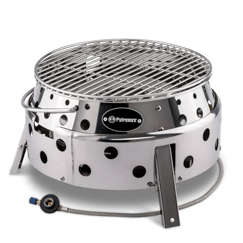 Petromax Atago Gasgrill - Tischgrill für den Einsatz beim Camping, im Garten oder Balkon - ideal zum Grillen, als Ofen oder Feuerschale - Picknick Grill mit Grillrost und Piezo-Zündung - Edelstahl