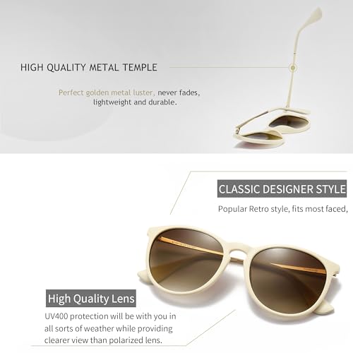 SUNGAIT Vintage Round Sunglasses for Women Men Classic Retro Designer Style(Milky White Frame Brown Gradient Lens) SGT567-RBSC - Thumbnail 3