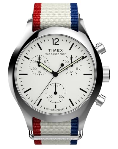 Timex Men's Weekender New England Chronograph 40 mm Watch - Gray Eco-Conscious Fabric Strap with White Dial TW2Y15800