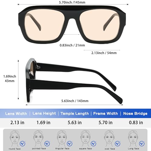 Square Aviator Sunglasses for Women, Vintage Flat Top Designer Shades Stylish Frame Sun Glasses3