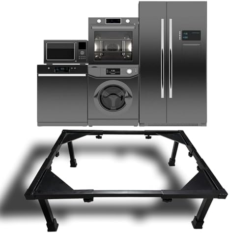 Smart Shelter Washing Machine Stand Without Wheels for Fully and Semi Automatic, Front or Top Load, Fridge and Dishwasher Stand, Adjustable Metal, Capacity 120Kg, Black (Min: 16"x16", Max: 29"x29")