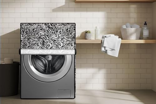 Image of Stylista Washing Machine Cover Compatible for Bosch 8 kg Front Load WAT24463IN Floral Pattern Black
