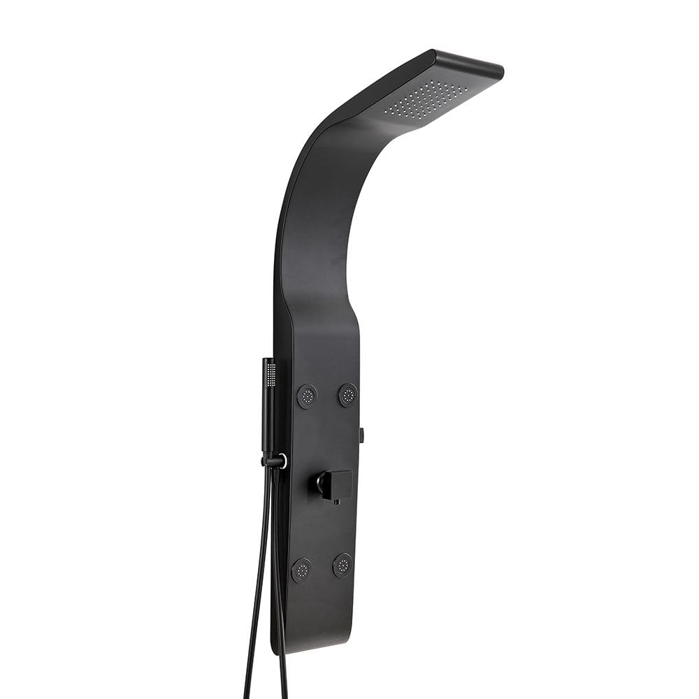 Milano Black Barton Manual Shower Tower Panel Rainfall Head Handset Body Jets