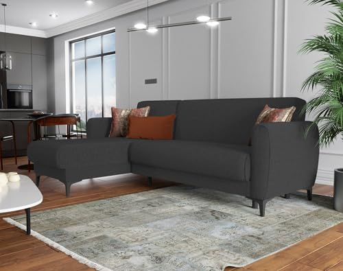 Dmora - Divano Letto Con Penisola Angel, Divano Ad Angolo Reversibile, Sofà Contenitore Moderno Con Chaise Longue E 3 Cuscini, 230X153H85 Cm, Antracit