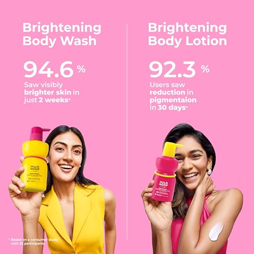 Image of Hula Hoop Brightening Body Wash & Body Lotion | Body Wash with Niacinamide & Lactic Acid | Body Lotion with Kojic Acid, Niacinamide, & SPF 30 | For Smooth & Glowing Skin | 250ml + 200ml