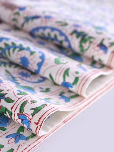 Image of Ravaiyaa - Attitude is everything Cotton Hand Block Printed Table Runner Bed Runner Table Decor (Grey & White Floral)