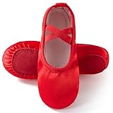 TRIPLE DEER Ballet Shoes for Girls, Plush Satin Dance Practice Slippers Split Soft Leather Flat Sole Yoga Gymnastics Shoes (Toddler/Little/Big Kid) Red